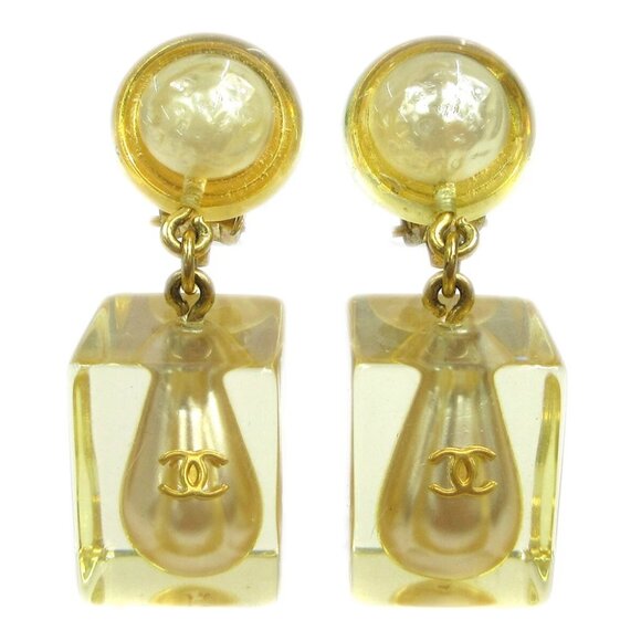 Chanel Artificial Pearl Dangle Earrings Clip-On Acrylic - Picture 1 of 5